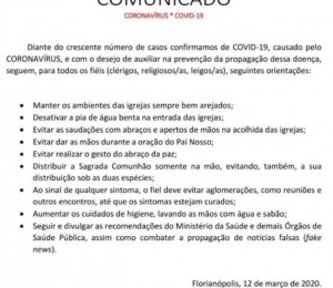 Paróquia São Luís Gonzaga emite nota sobre o Coronavírus